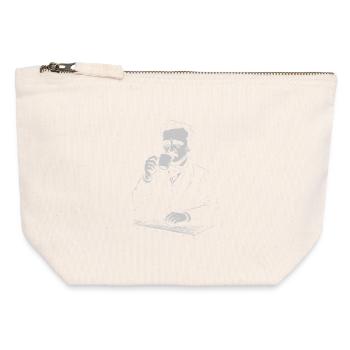 Vintage Barista Portrait with Cup - Canvas Zip Pouch 12 x 13 cm - nature - Front