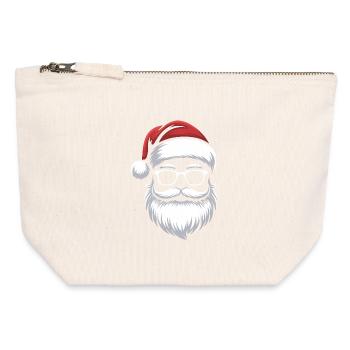 Le Père Noël avec des lunettes à moustache - Pochette zippée en toile 12 x 13 cm - blanc naturel - Devant