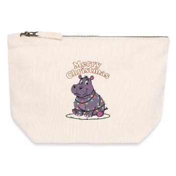 Afrika Weihnachten Zoo Nilpferd Merry Christmas - Canvas Reißverschluss-Täschchen (12 x 13 cm) - Naturweiß - Vorne
