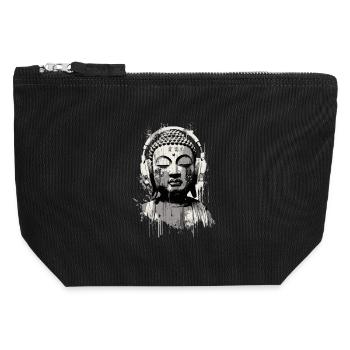 Buddha mit Kopfhörern Zen Art - Canvas Reißverschluss-Täschchen (12 x 13 cm) - Schwarz - Vorne