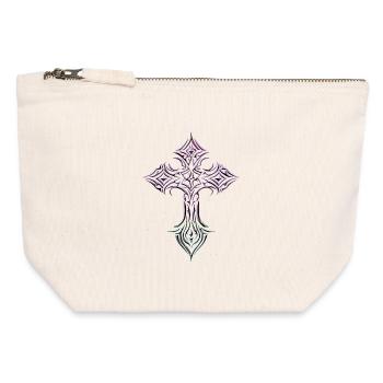 Glyphe de croix irisée - Pochette zippée en toile 12 x 13 cm - blanc naturel - Devant