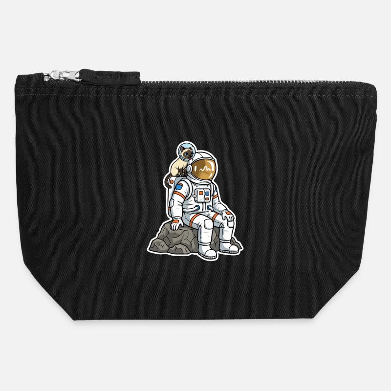 Siamese Cat Astronaut Space Companion - Canvas Zip Pouch 12 x 13 cm - black