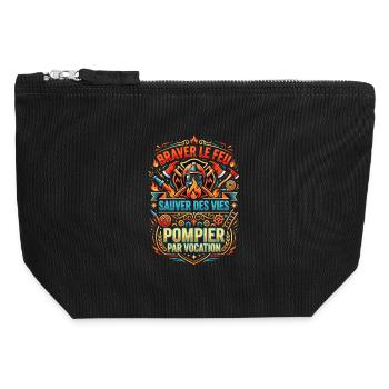 Pompier cadeau homme sapeur-pompier feu héros - Pochette zippée en toile 12 x 13 cm - noir - Devant