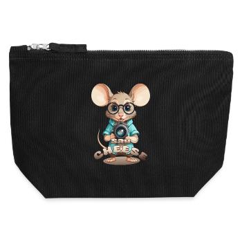 Mouse with camera - Canvas Zip Pouch 12 x 13 cm - black - Front