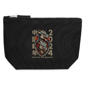 Dragon chinois - Pochette zippée en toile 12 x 13 cm - noir - Devant