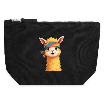 Alpaga souriant – Mignon et moelleux - Pochette zippée en toile 12 x 13 cm - noir - Devant