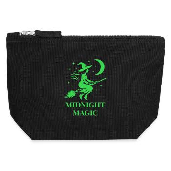 Sorcière volante la nuit avec la lune en vert - Pochette zippée en toile 12 x 13 cm - noir - Devant