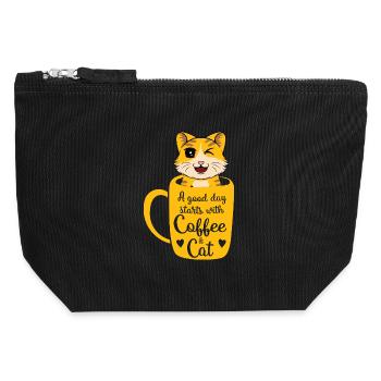 Good day coffee cat - Canvas Zip Pouch 12 x 13 cm - black - Front