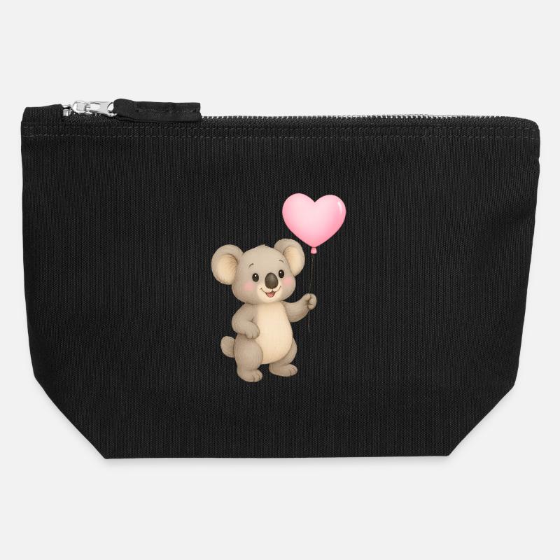 Kuschelkoala mit Herzballon - Canvas Reißverschluss-Täschchen (12 x 13 cm) - Schwarz