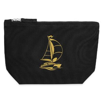 Sailing Catamaran Yacht Sailing Silhouette - Canvas Zip Pouch 12 x 13 cm - black - Front