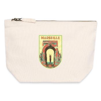 Badge retro, Marseille France est ma ville natale - Pochette zippée en toile 12 x 13 cm - blanc naturel - Devant