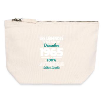 Anniversaire 60 ans - Légendes nées Décembre 1965 - Pochette zippée en toile 12 x 13 cm - blanc naturel - Devant