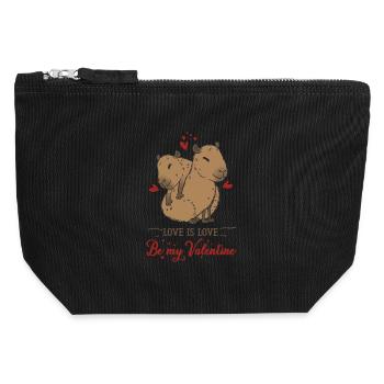 Motif d’amour avec deux bébés capybara - Pochette zippée en toile 12 x 13 cm - noir - Devant
