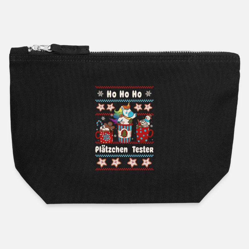 HO HO Testeur de Biscuits Noël avec Licorne - Pochette zippée en toile 12 x 13 cm - noir