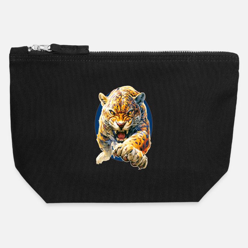 Léopard - Pochette zippée en toile 12 x 13 cm - noir