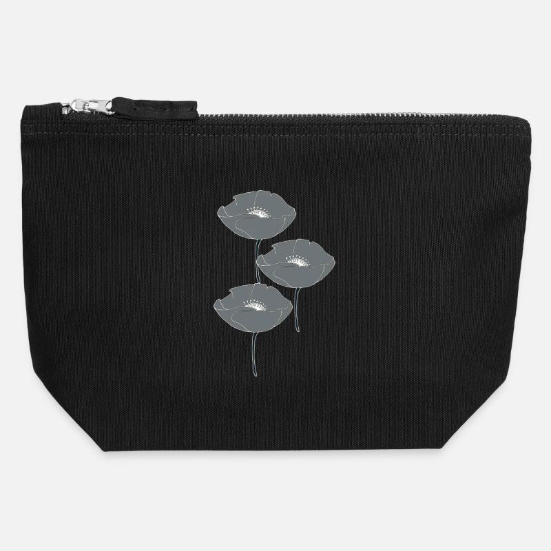 poppies grey - Canvas Zip Pouch 12 x 13 cm - black