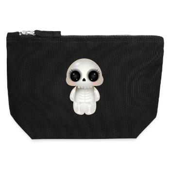 cute skull with dark eye sockets and eyelashes - Canvas Zip Pouch 12 x 13 cm - black - Front