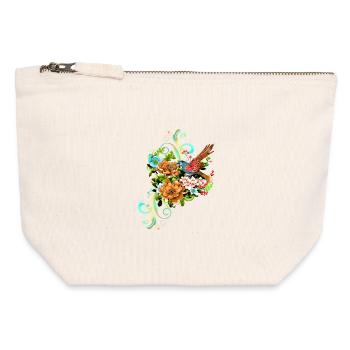 Wunderschöne elegante Blumen mit Vogel. - Canvas Reißverschluss-Täschchen (12 x 13 cm) - Naturweiß - Vorne