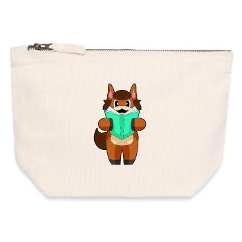 Livre sur les chevaux - Pochette zippée en toile 12 x 13 cm - blanc naturel - Devant