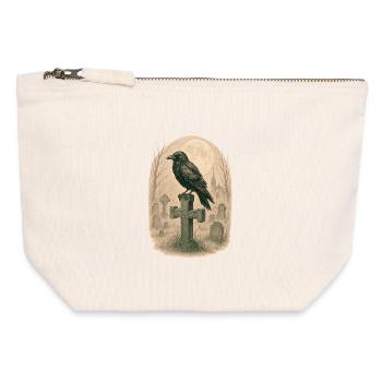 Moonlit Graveyard Raven Illustration - Canvas Zip Pouch 12 x 13 cm - nature - Front