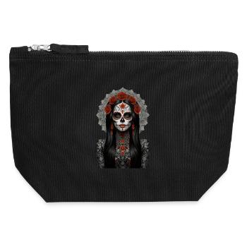 Tag der Toten Feierliche Totenkopfkunst - Canvas Reißverschluss-Täschchen (12 x 13 cm) - Schwarz - Vorne