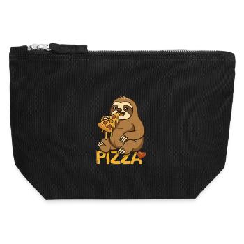 Faultier liebt Pizza – Lustiges Cartoonmotiv - Canvas Reißverschluss-Täschchen (12 x 13 cm) - Schwarz - Vorne