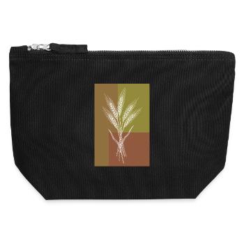 Wheat Ears Line Art – Nature Motif - Canvas Zip Pouch 12 x 13 cm - black - Front