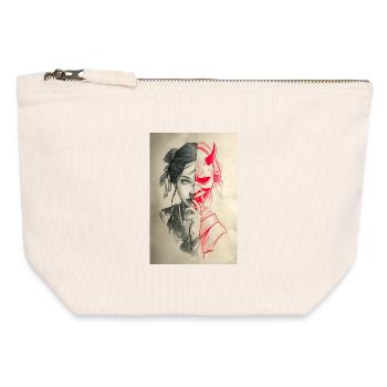 Portrait de dualité : Femme et Oni - Pochette zippée en toile 12 x 13 cm - blanc naturel - Devant