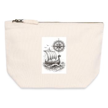 Navire à voile Compass Viking - Pochette zippée en toile 12 x 13 cm - blanc naturel - Devant
