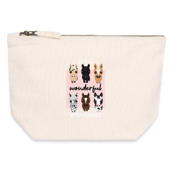 Joie du cheval : La vie est merveilleuse avec les chevaux - Pochette zippée en toile 12 x 13 cm - blanc naturel - Devant