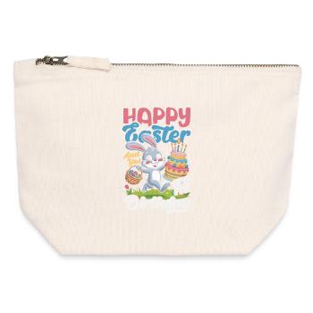 Joyeuse Pâques, douce chasse aux œufs du lapin, œufs de Pâques - Pochette zippée en toile 12 x 13 cm - blanc naturel - Devant