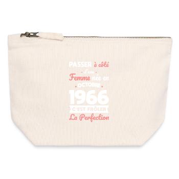 Anniversaire 60 ans - Née en Octobre 1966 - Pochette zippée en toile 12 x 13 cm - blanc naturel - Devant