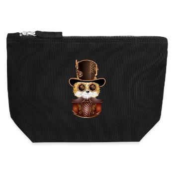 Renard steampunk avec chapeau cylindre antique et lunettes - Pochette zippée en toile 12 x 13 cm - noir - Devant
