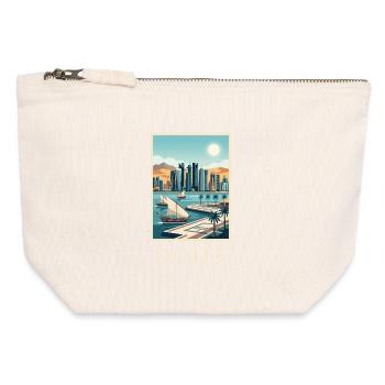 Doha Waterfront Cityscape Qatar Travel Poster - Canvas Zip Pouch 12 x 13 cm - nature - Front