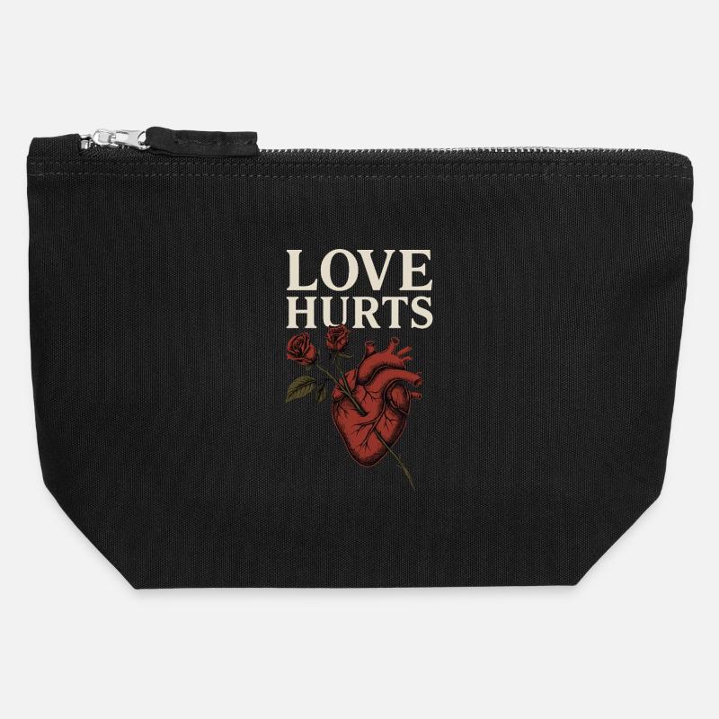 L’amour blesse le cœur et la conception de la rose - Pochette zippée en toile 12 x 13 cm - noir