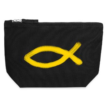 poisson Jésus jaune poisson Ichthys poisson - Pochette zippée en toile 12 x 13 cm - noir - Devant