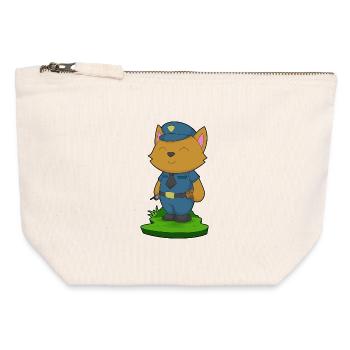 Cat Policier Microphone Police - Pochette zippée en toile 12 x 13 cm - blanc naturel - Devant