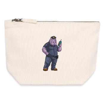 Hippopotame Policier Microphone Police - Pochette zippée en toile 12 x 13 cm - blanc naturel - Devant