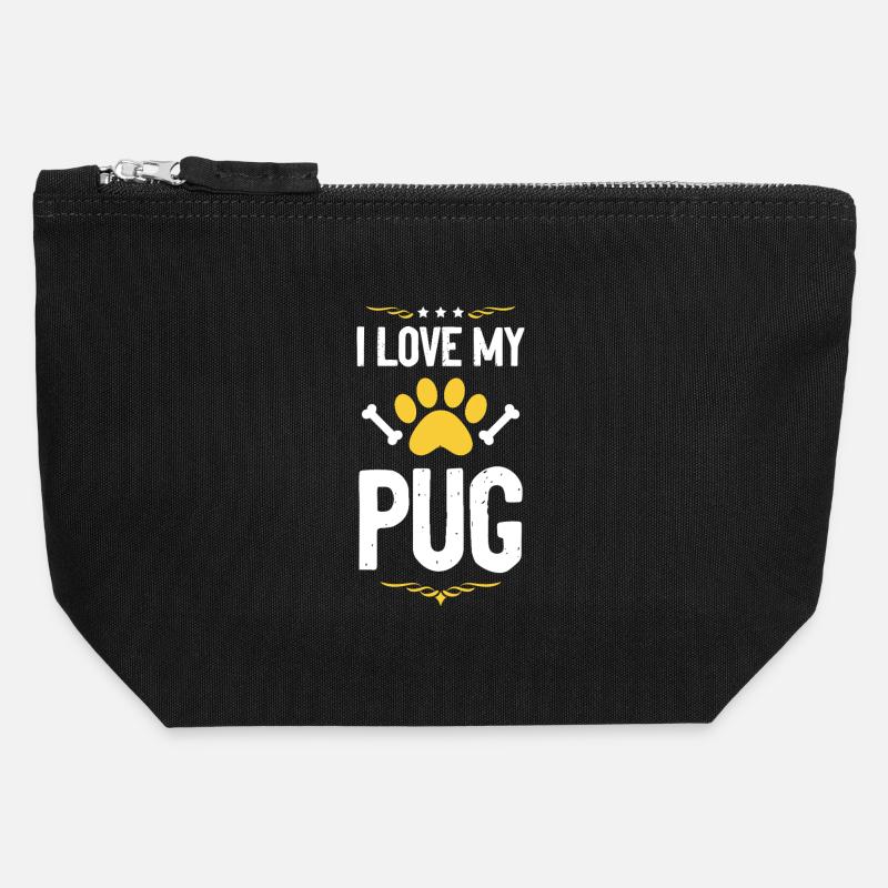 I love my Pug - Canvas Zip Pouch 12 x 13 cm - black