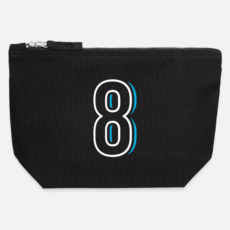 Number 8 - Eight - Canvas Zip Pouch 12 x 13 cm - black