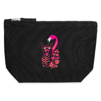 Tropische Katze & Flamingo - Sommer 2025 - Canvas Reißverschluss-Täschchen (12 x 13 cm) - Schwarz - Vorne