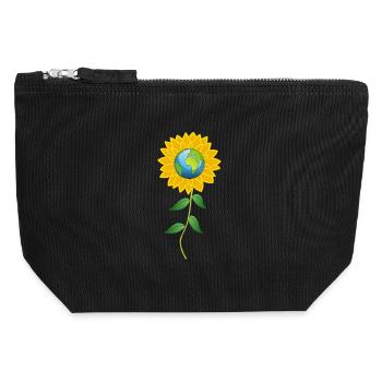 Planète Terre et fleur de tournesol - Pochette zippée en toile 12 x 13 cm - noir - Devant