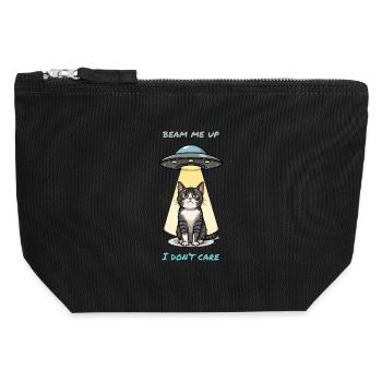 Chat irrité et faisceau OVNI – Mème « Beam Me Up » - Pochette zippée en toile 12 x 13 cm - noir - Devant
