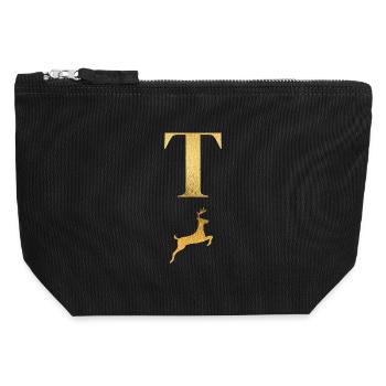 Lettre t cerf doré - idée cadeau - Pochette zippée en toile 12 x 13 cm - noir - Devant
