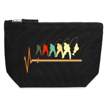 Pêche rétro Battement de cœur EKG Pulsation Pêcheur Amateur - Pochette zippée en toile 12 x 13 cm - noir - Devant