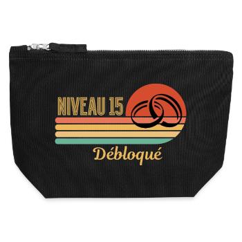 Level 15 Freigeschaltetes Retro-Grafikdesign - Canvas Reißverschluss-Täschchen (12 x 13 cm) - Schwarz - Vorne
