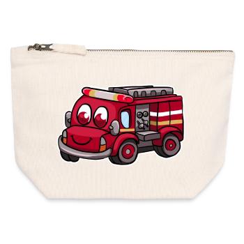 Camions de pompiers - Pochette zippée en toile 12 x 13 cm - blanc naturel - Devant