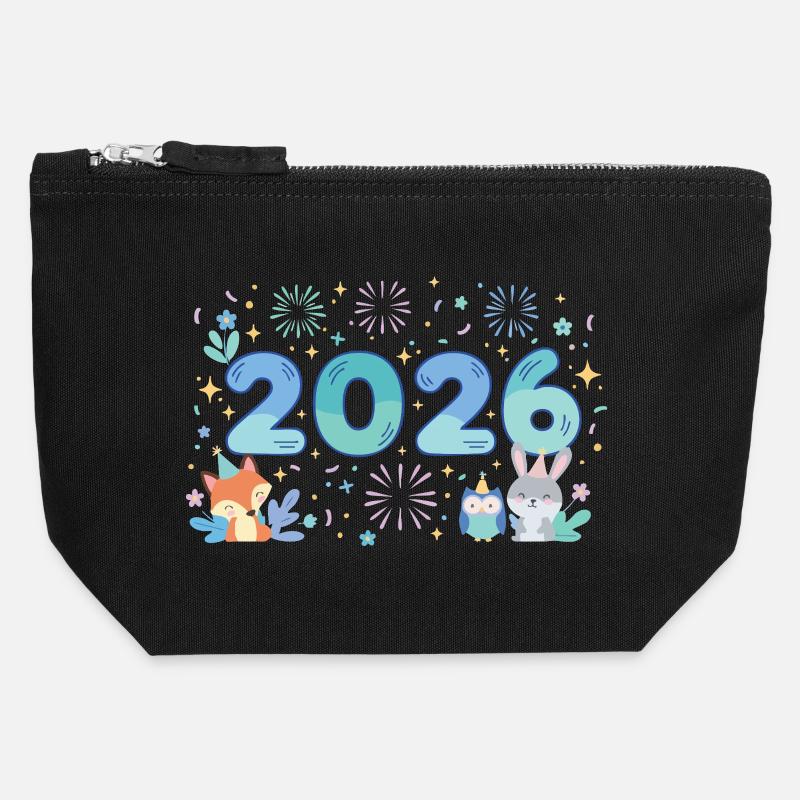 Silvester-Feier-Design 2026 - Canvas Reißverschluss-Täschchen (12 x 13 cm) - Schwarz
