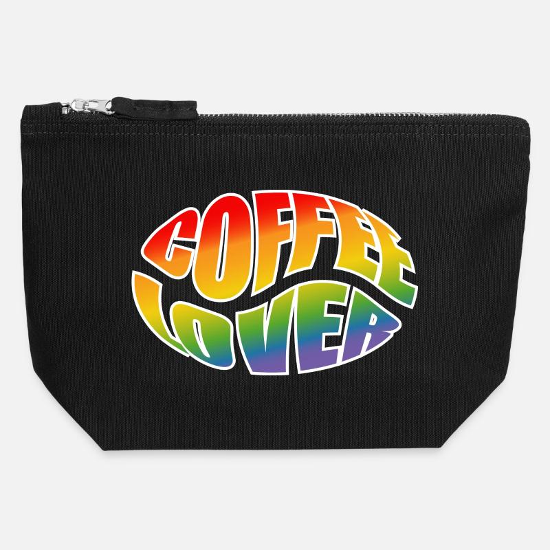 Coffee bean coffee lover rainbow black shirt - Canvas Zip Pouch 12 x 13 cm - black