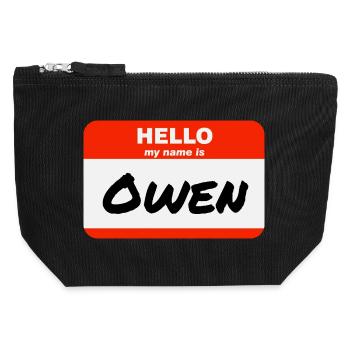 Hello My Name Is Owen Label Name Tag - Canvas Zip Pouch 12 x 13 cm - black - Front